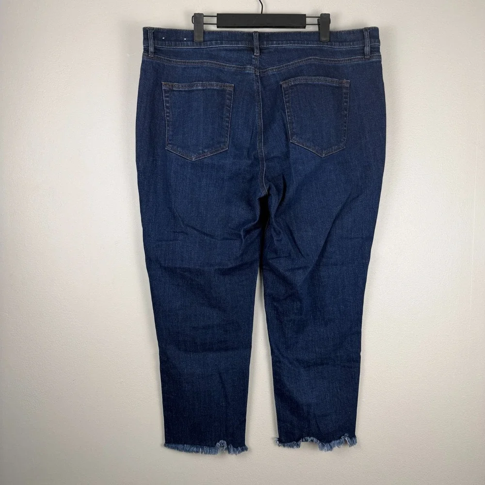 Loft Outlet Skinny Crop Jeans Women 16 (38x24.5) Blue Denim Frayed Hem Dark Wash